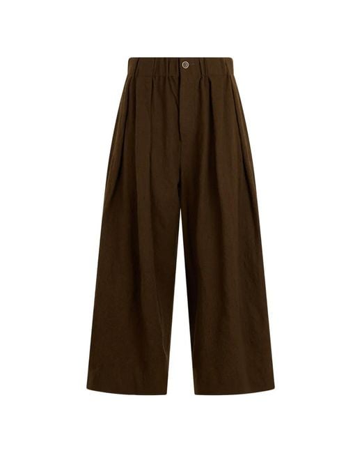 Uma Wang Brown Pleated Frayed-Edge Trousers
