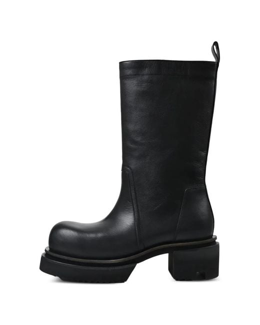 Rick Owens Black Bogun Leather Biker Boots for men