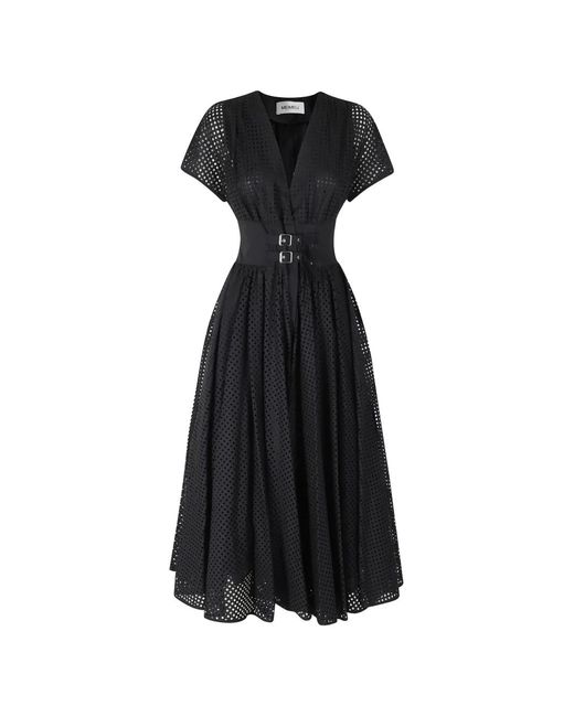 MEIMEIJ Black Broderie-Anglaise Buckled-Waist Midi Dress