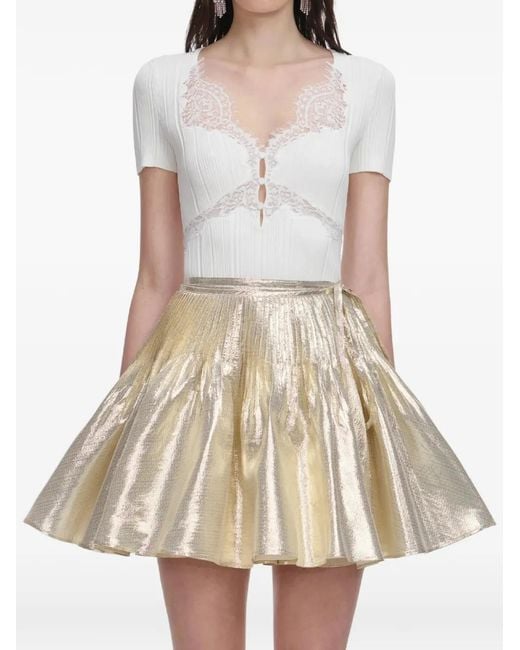 Self-Portrait White Knit Top With Delicate Lace Trim