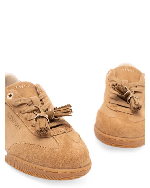 Twinset Natural Tassel-Detail Suede Sneakers
