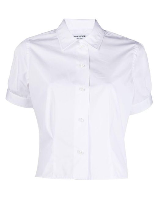 Thom Browne White Cropped Short-sleeve Shirt