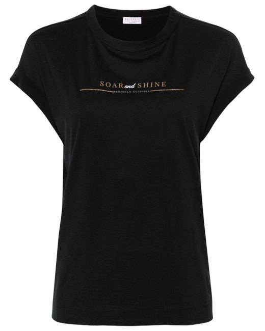 Brunello Cucinelli Black Logo-print Cotton T-shirt