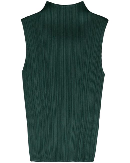 Pleats Please Issey Miyake Green High Neck Pleated Tank Top