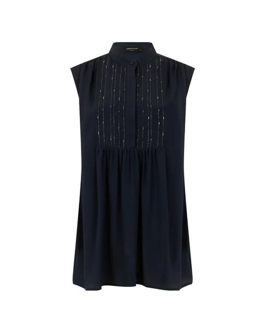 Fabiana Filippi Blue Bead-Embellished Pleated Blouse
