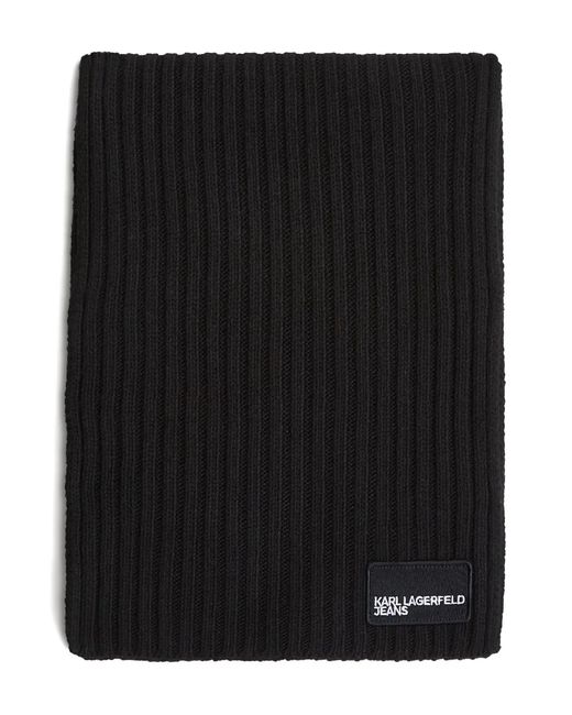Karl Lagerfeld Black Ribbed Logo-Patch Scarf for men