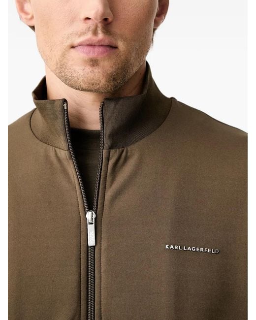 Karl Lagerfeld Brown Logo-Plaque Zip-Up Sweatshirt for men