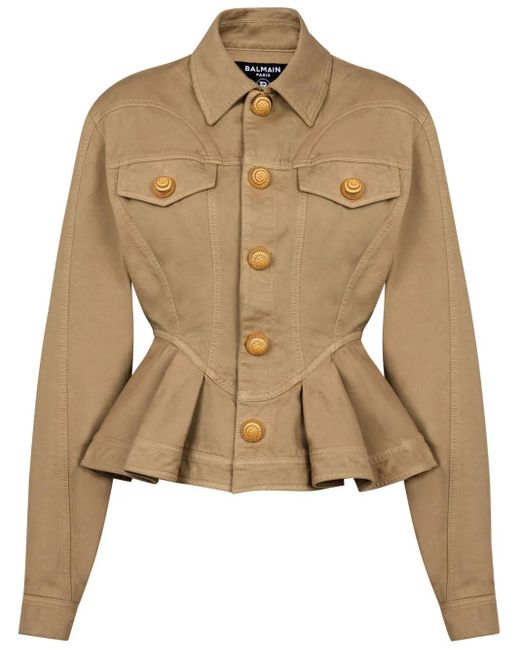 Balmain Natural Gerüschte Canvas-Jacke