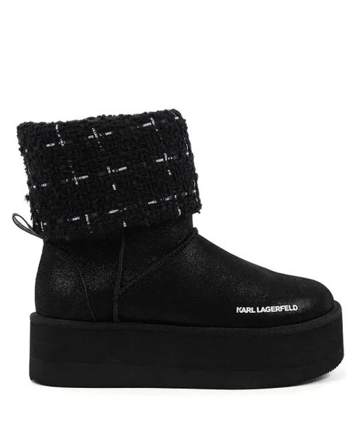 Karl Lagerfeld Black Thermo Knit-Trimmed Platform Boots