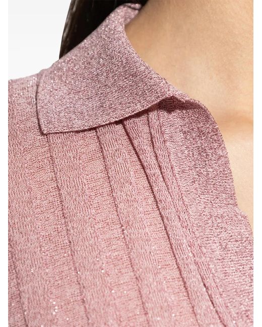 Akep Pink Ribbed-Knit Polo Top