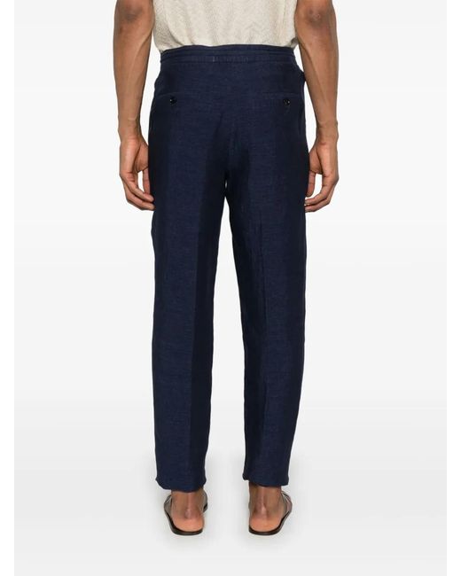 Zegna Blue Linen Tapered Trousers for men