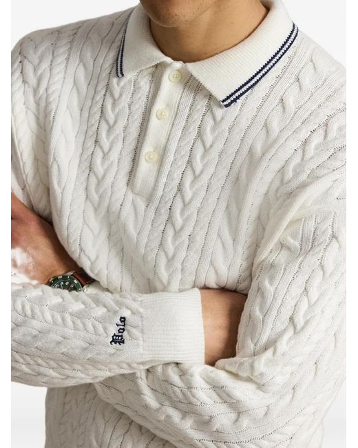 Polo Ralph Lauren White Cable-Knit Polo Sweater for men