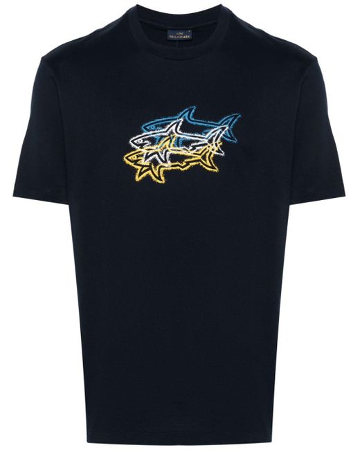 Paul & Shark Blue Logo-print T-shirt for men