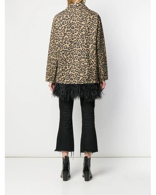 Simonetta Ravizza Natural Feather Trim Leopard Print Coat