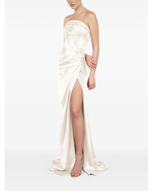 ALEXIA & ANTONIA White Draped Side-Slit Maxi Skirt