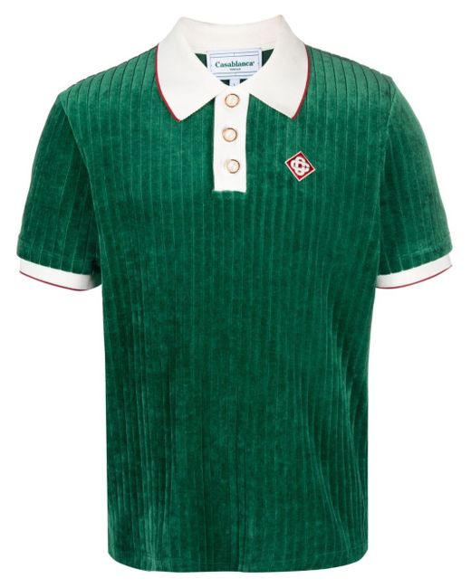 Casablancabrand Green Logo-embroidered Stretch-velour Polo Shirt for men