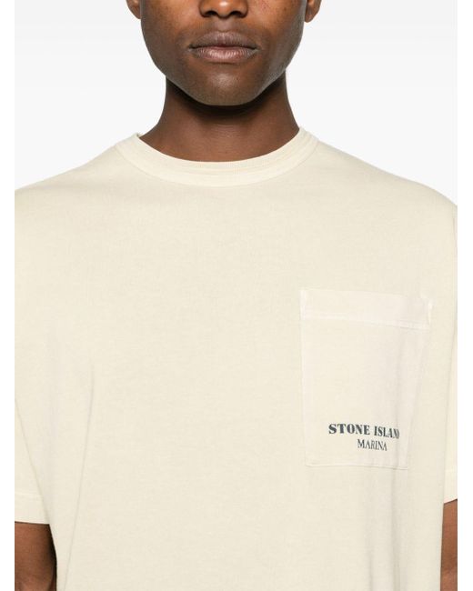 Stone Island White Striped Cotton T-shirt for men