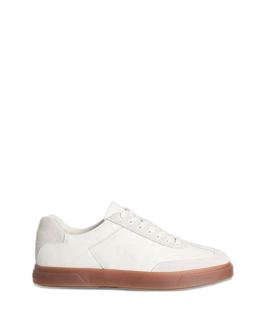 Calvin Klein White Lace-Up Leather Sneakers