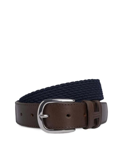 Hackett Black Plaited Leather-Trimmed Belt for men