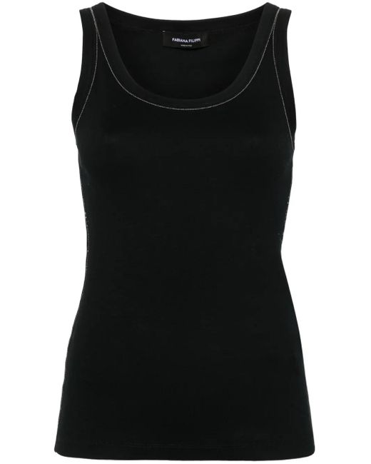 Fabiana Filippi Black Chain-Trim Ribbed Tank Top