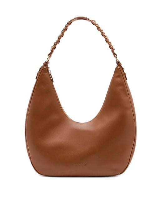 Liu Jo Brown Large Chain-Embellished Zip Shoulder Bag