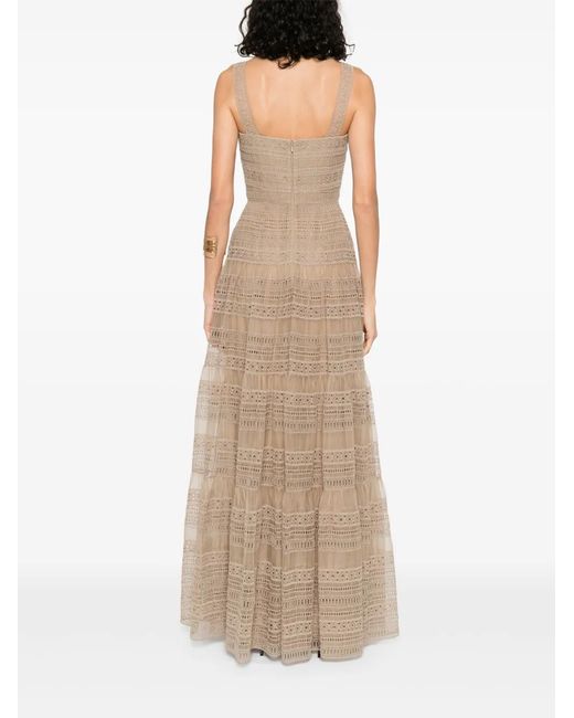 Elie Saab Natural Embroidered Organza Maxi Dress
