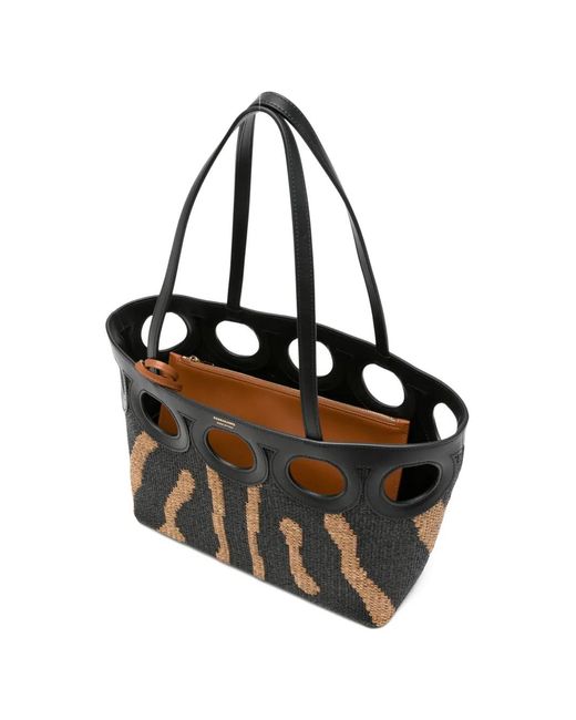 Ferragamo Black Sac Cabas Gancini Médium À Motif Zébré