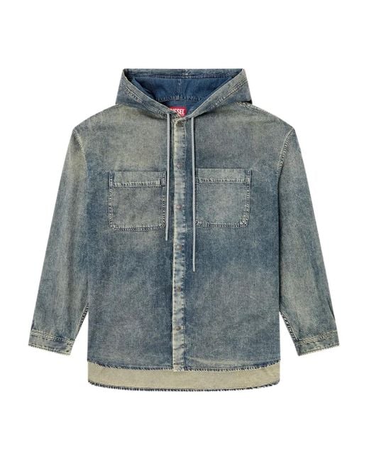 DIESEL Blue Hooded Denim Shirt for men