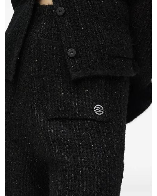 Karl Lagerfeld Black Sequin-Embellished Bouclé Trousers