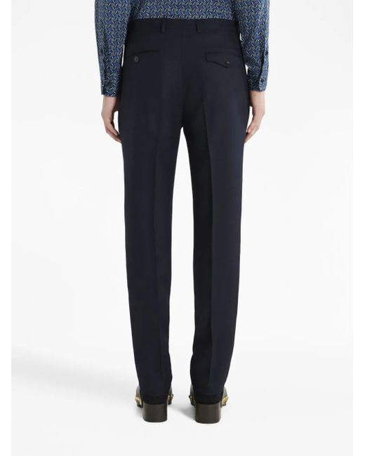 Etro Blue Pressed-Crease Wool Trousers for men