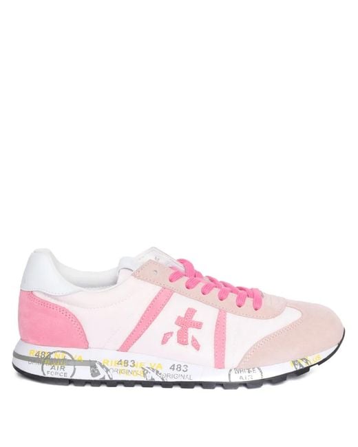 Premiata Pink Leather-Panelled Sneakers