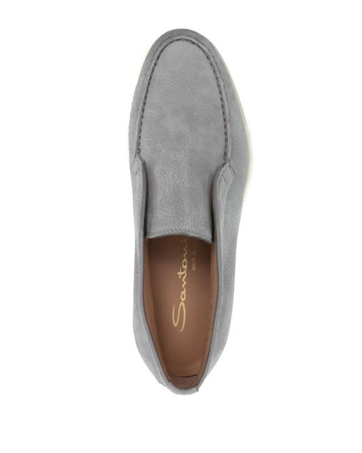 Santoni White Tonal-Stitching Leather Loafers