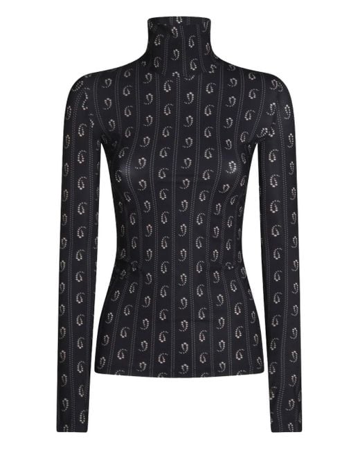 Tory Burch Black Geometric-Print Turtleneck Top