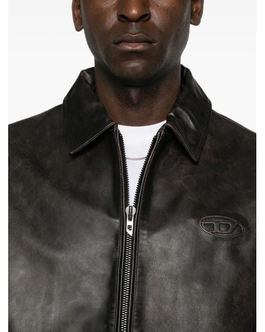 DIESEL Black Oval D Leather Jacket for men