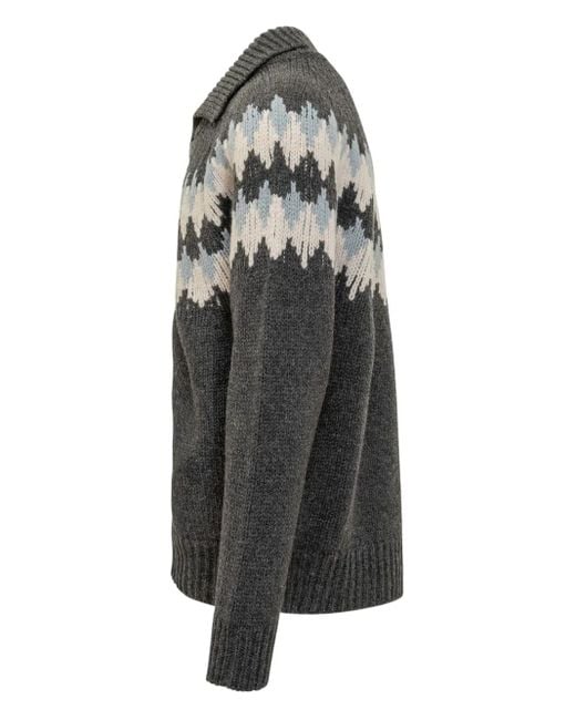 Alanui Gray Sweet Winter Fair Isle-Pattern Button Cardigan for men
