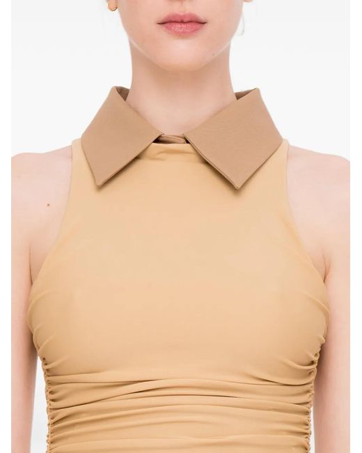 MEDEA Natural Ruched Collared Mini Dress
