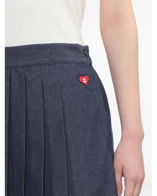 A Bathing Ape Blue Heart-Badge Pleated Mini Skirt