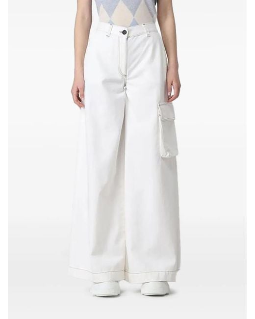 Ballantyne White Wide-Leg Cargo Jeans
