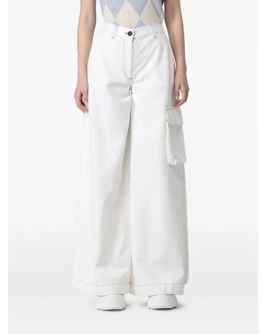 Ballantyne White Wide-Leg Cargo Jeans