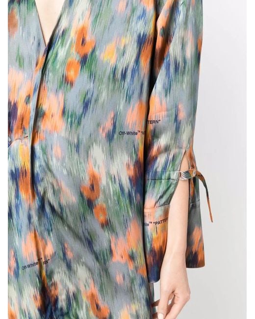 Off-White c/o Virgil Abloh Orange Robe Drapée À Imprimé Abstrait