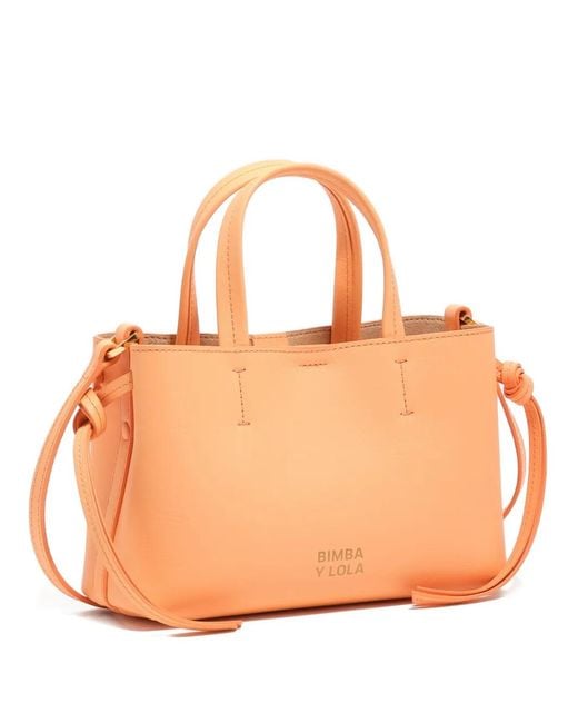 Bimba Y Lola Orange Mini Logo-Plaque Tote Bag