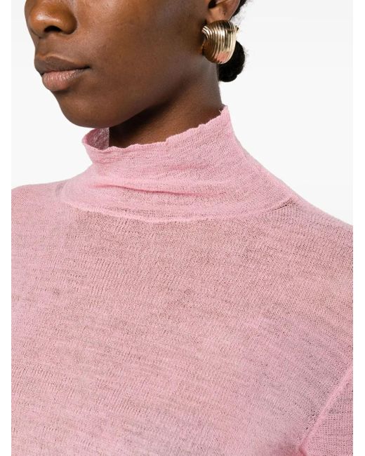 Jil Sander Pink Semi-Sheer Logo-Patch Jumper
