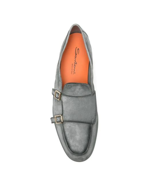 Santoni Gray Double-Strap Monk Shoes for men
