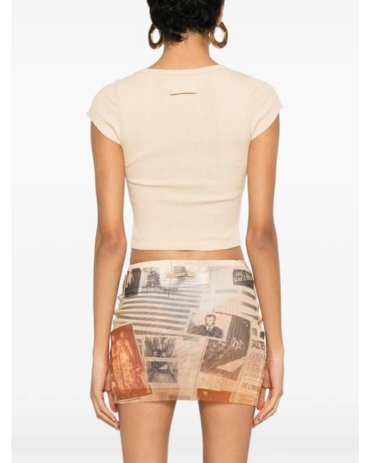Jean Paul Gaultier White Fitted Ribbed Crop Top With Round Neckline