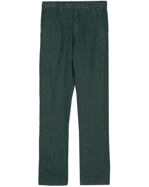 Boglioli Green Linen Chambray Tapered Trousers for men