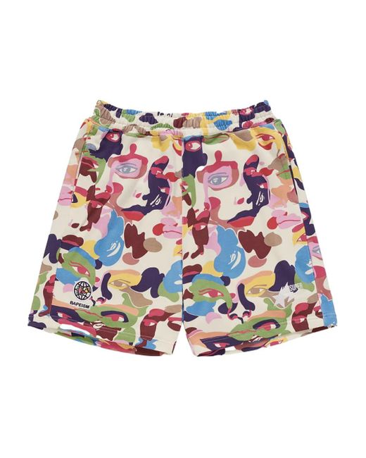 A Bathing Ape Red Bape X Kidsuper Camouflage-Print Sweat Shorts for men