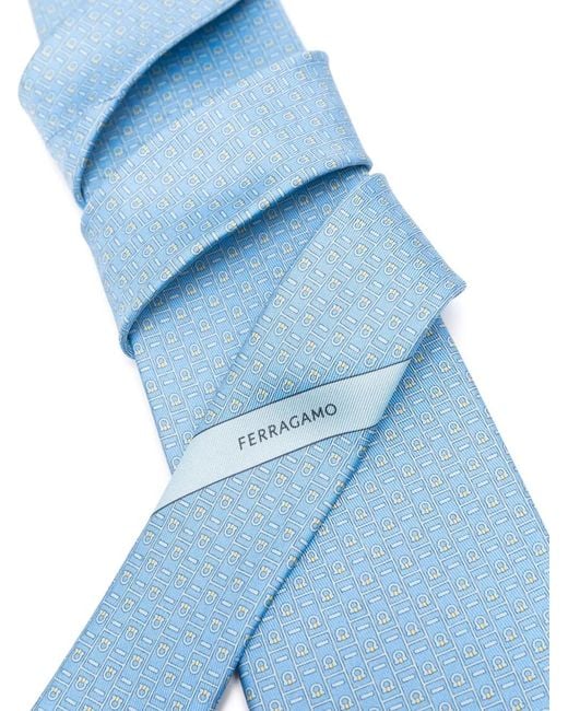 Ferragamo Blue Gancini-Pattern Silk Tie for men