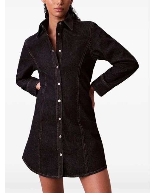 Calvin Klein Black Robe À Col Boutonné