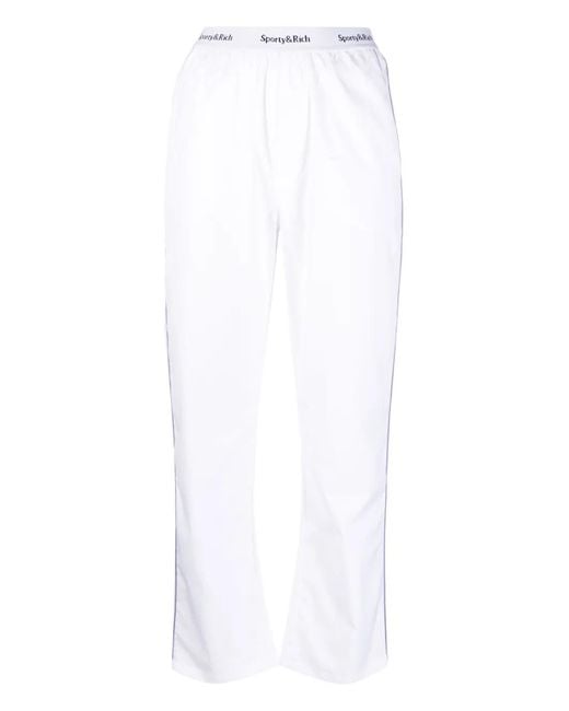 Sporty & Rich White Logo-Waistband Cotton Pyjama Trousers