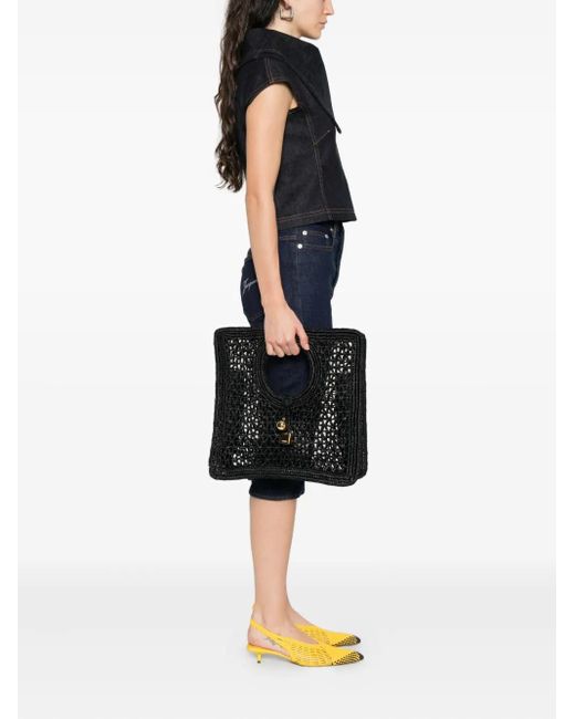 Jacquemus Black Circular-Handle Raffia Tote Bag